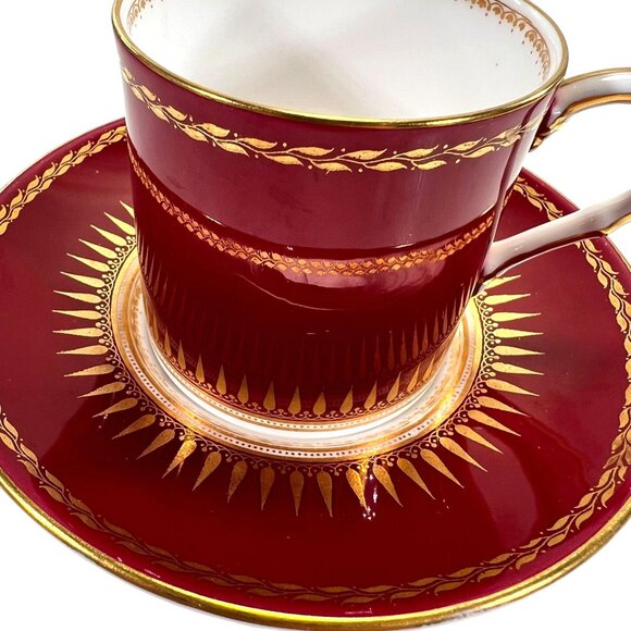 Royal Worcester Other - Royal Worcester Regency Red Espresso Demitasse Cups Saucers Sunburst Set Of 4